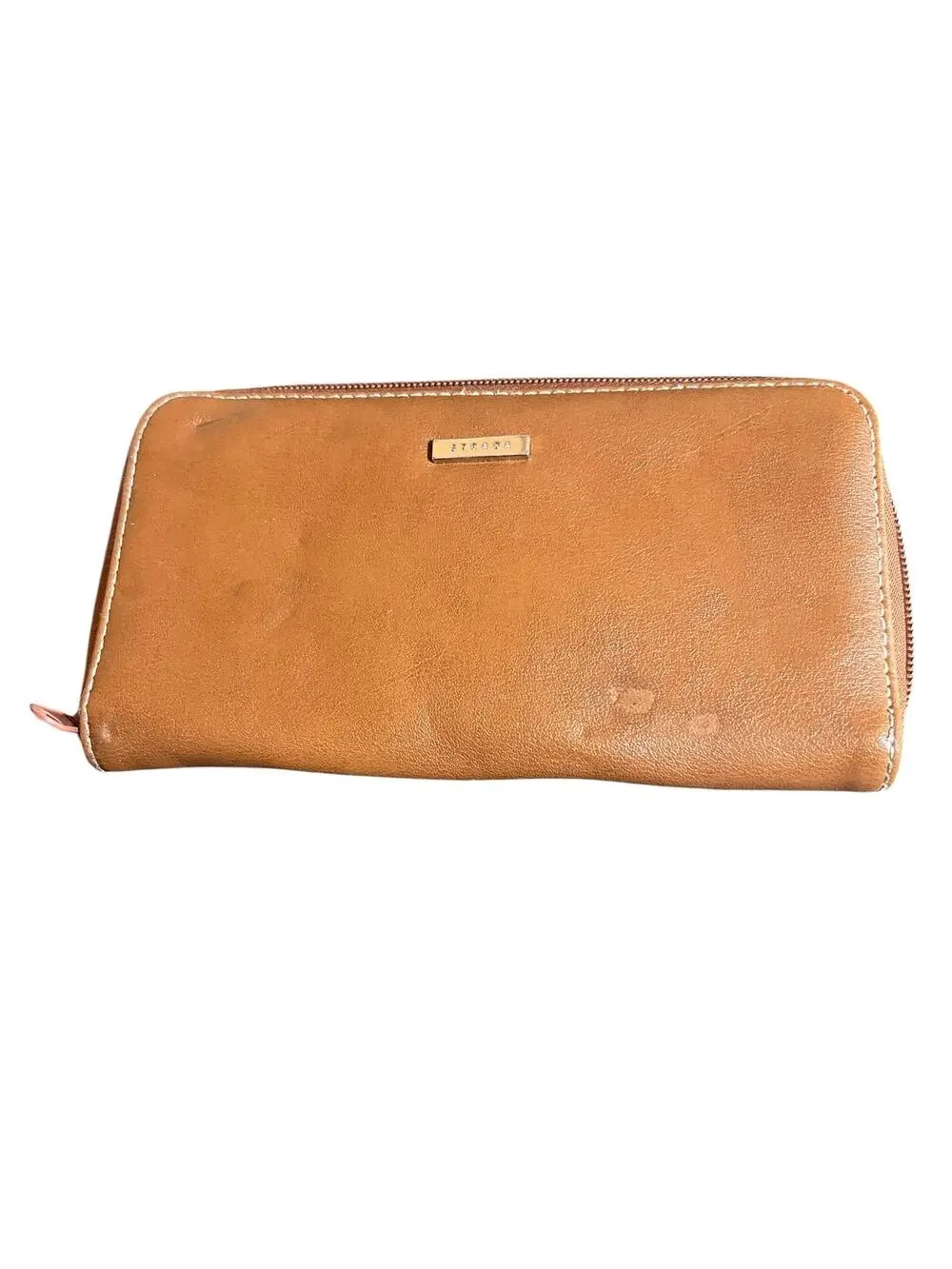 Strada Continental Cognac Leather Brown Zip Around Wallet Clutch Organizer